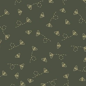 Busy bees on cream - small ochre bees on dark grey