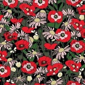 Wild flower bank - small red black version