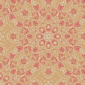 Kaleidoscope Cascade in Red and White on Beige