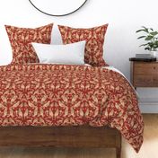 Bird Silhouette Damask/Metallic Effect - Large Copper-Soft Red