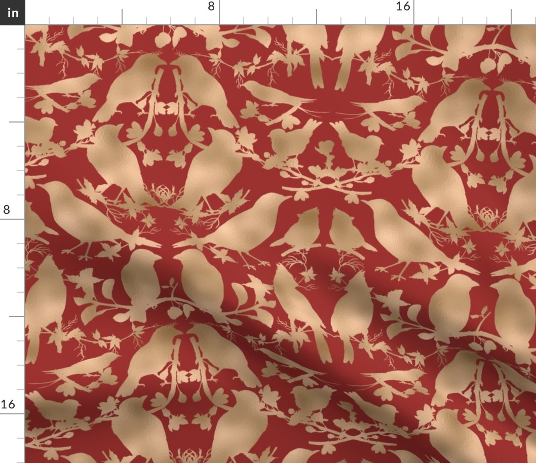Bird Silhouette Damask/Metallic Effect - Large Copper-Soft Red