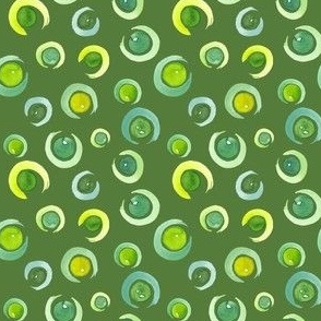 Moss Green Bubbles – whimsical jade, lime and pale blue watercolor circles