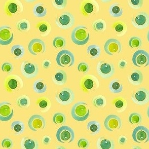 Sunny Yellow Bubbles – whimsical jade, lime and pale blue watercolor circles