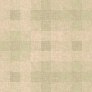 Geometric pattern of small squares in green tones and linen texture