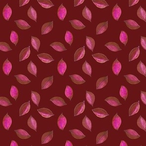 Burgundy Happy Leaves –  hot pink watercolor pencil leaves