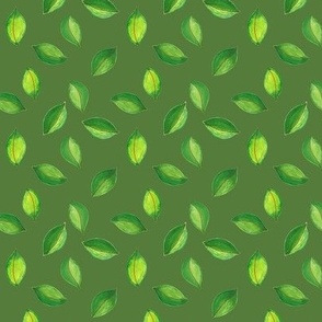 Moss Green Happy Leaves –  fresh green watercolor pencil leaves