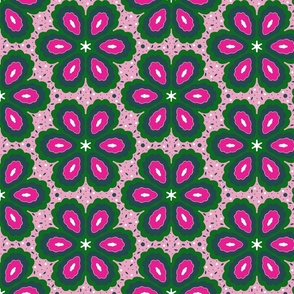 Boho Chic Flower Power, Pink Green Teal, 1960's 1970's Bohemian Leaf Dots Floral