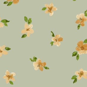 Scattered Watercolor Flowers on Sage Green//Large//24"