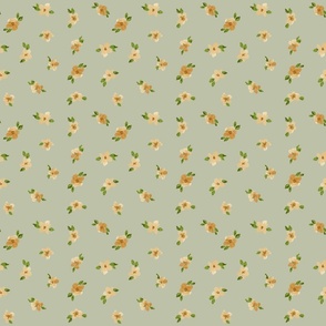 Scattered Watercolor Flowers on Sage Green//Medium//6"