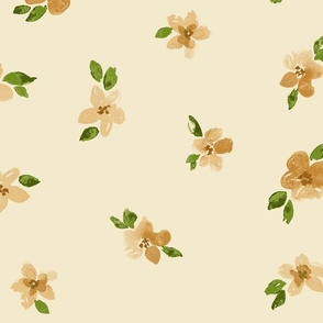 Scattered Watercolor Flowers on Beige//Large//24"