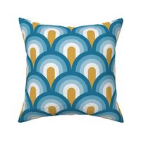 Ocean waves abstract geometric gold and blue coordinate