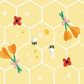 Honeycomb Pattern with Spring Flowers (Spring Collection)