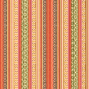 boho stripes coral green marigold