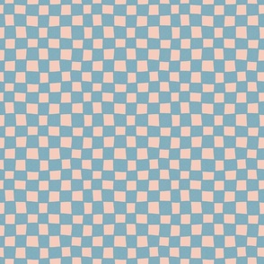 Wonky Checkered Retro Cyan & Blush - Medium Scale