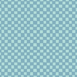 Wonky Checkered Retro Blue Monochrome - Medium Scale