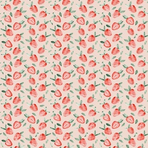 (S) Watercolor painting of tropical strawberries on light peach pink background