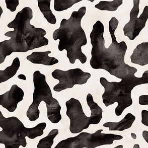 Watercolor Animal Print - Black and White Cow Pattern
