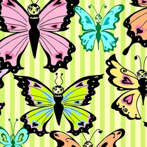 LARGE-Butterflies- Lime Green Stripes