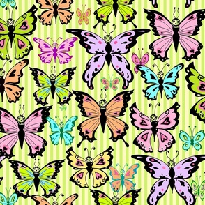 MEDIUM-Butterflies- Lime Green Stripes