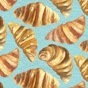 Medium Croissants on Aqua Linen