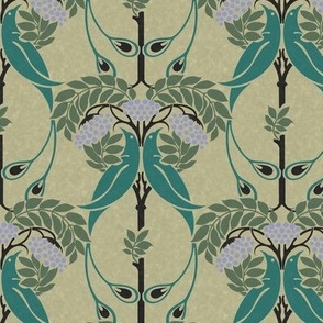 1900 Vintage "Rowan Tree" by C.F.A. Voysey in Teal, Lilac, and Sage Green - Coordinate