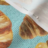 Large Buttery French Croissants on Aqua Linen