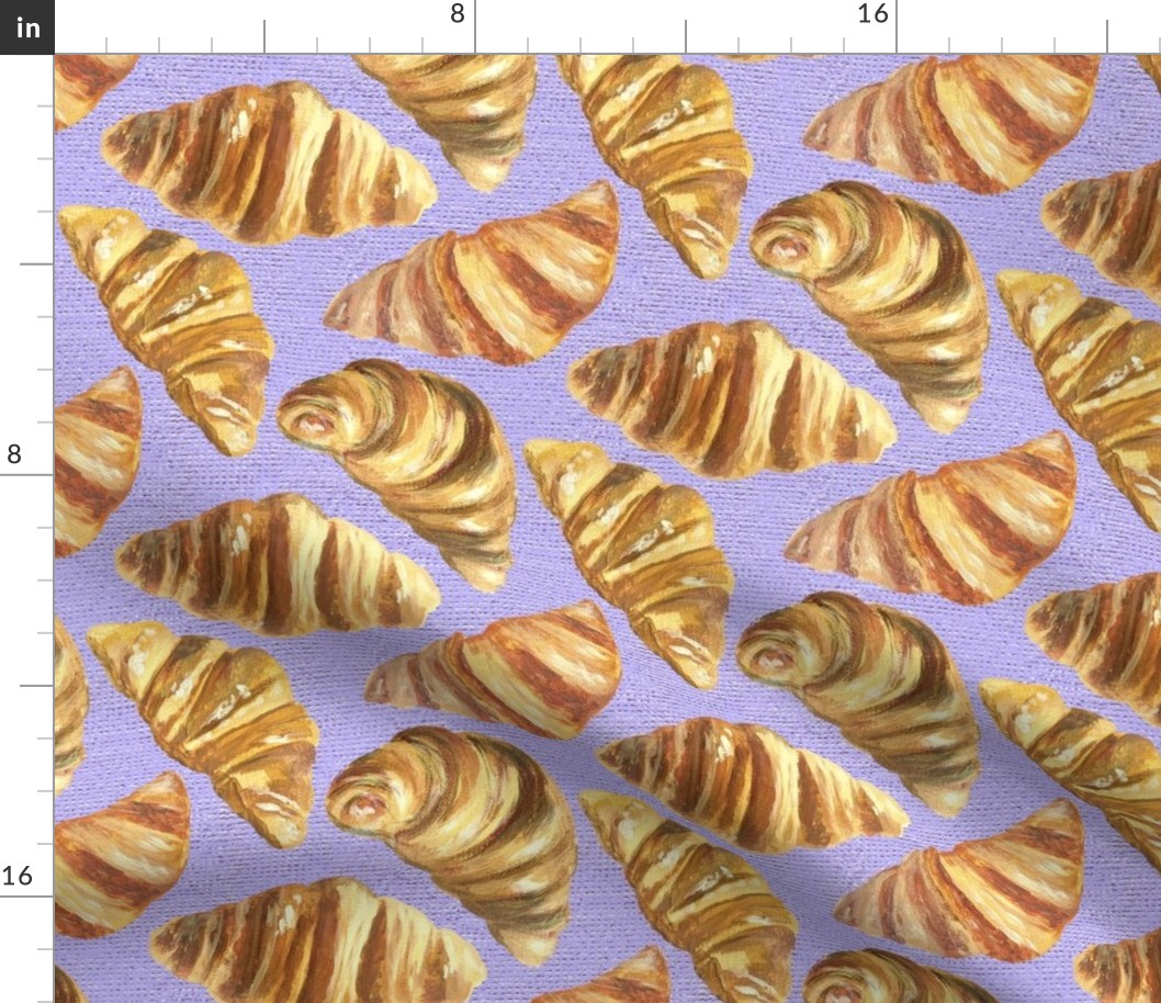 Large Buttery French Croissant on Lavender Purple Linen