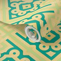 Embroidered Labyrinth in Emerald, Gold and Lime