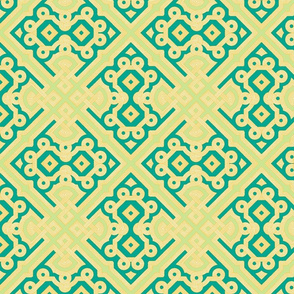 Embroidered Labyrinth in Emerald, Gold and Lime