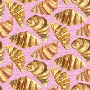 Small French Croissants on Pink Linen