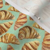 Extra Small French Croissants on Mint Green Linen