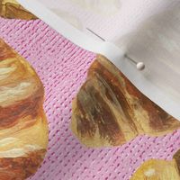 Large Buttery French Croissants on Pink Linen