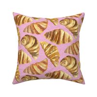 Large Buttery French Croissants on Pink Linen