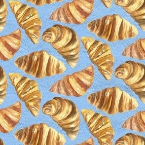 Small French Croissants on Country Blue Linen