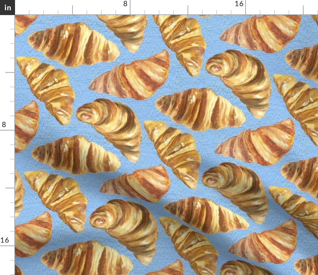 Large Buttery French Croissants on Country Blue Limen