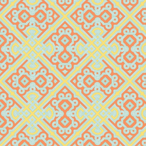 Embroidered Labyrinth in Peach and Yellow
