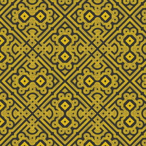 Embroidered Labyrinth in Charcoal and Gold