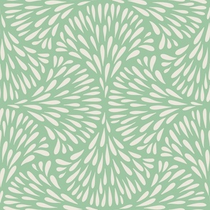 Cream white water drops on pastel sage green | Scallop, fan of water drops, geometric playful ogee
