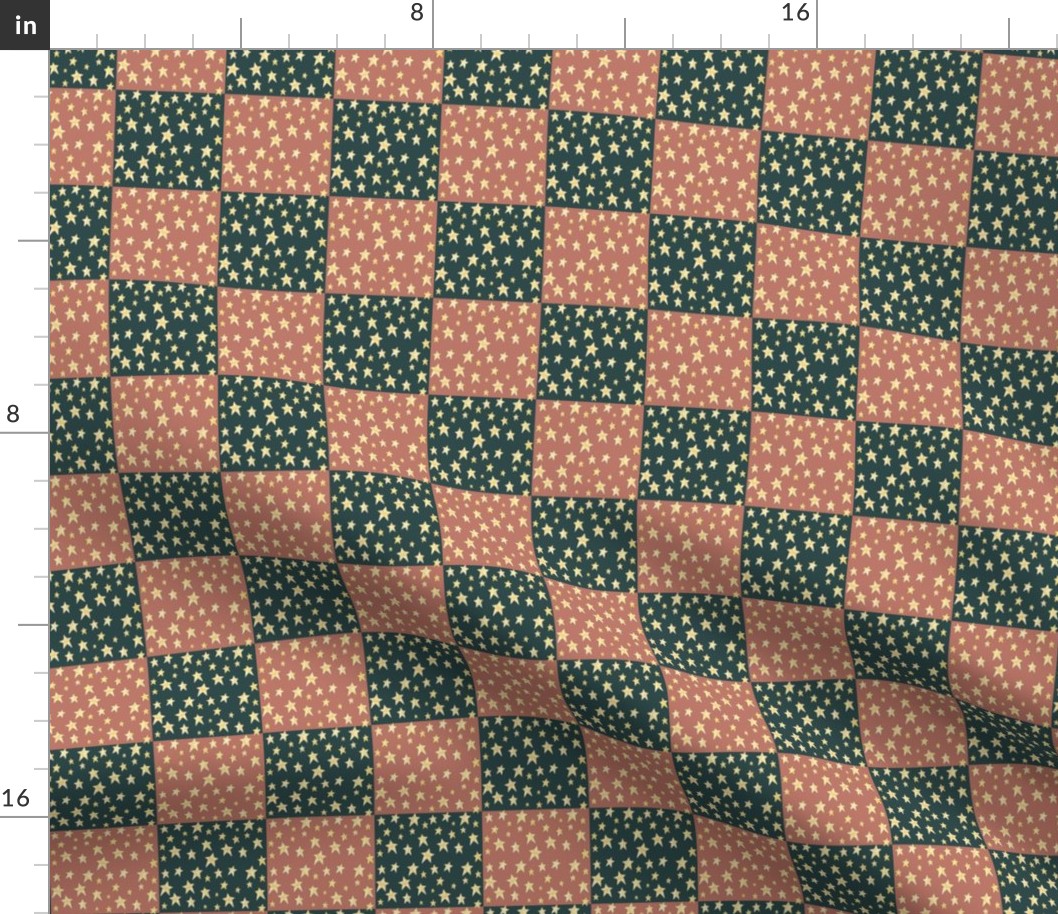 Star Patchwork Cheater Quilt Blocks Pink Green