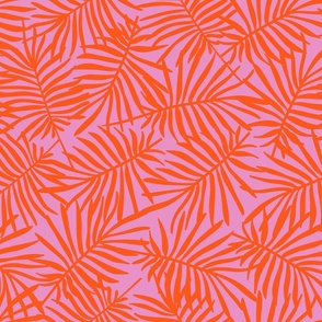 Overlapping palm leave | Scarlet red palm leaves on hot pink, playful botanical 