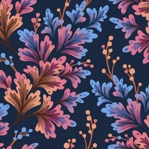 Frilled Foliage - Navy / Blush