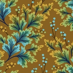 Frilled Foliage - Olive Green / Teal