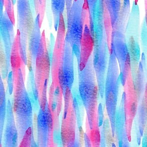 Large Bright and Colourful Watercolor Mermaid Ocean Water Waves in Blue, Pink, Turquoise and Faux Shimmering Pink