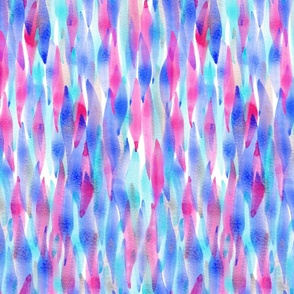 Medium Bright and Colourful Watercolor Mermaid Ocean Water Waves in Blue, Pink, Turquoise and Faux Shimmering Pink