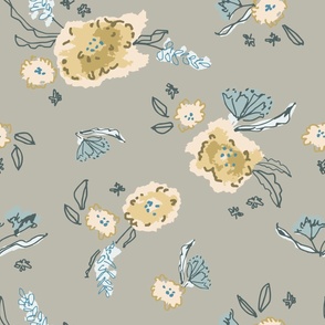 Wallflowers Taupe Gray Wallpaper 24x24 Repeat - Sketch Floral Jumbo 3202451