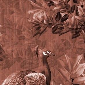  Warm Earth Tones Peacock Garden Toile de Jouy, Romantic Monochrome Classic Nature Botanical, Luxurious Peacock Birds, Luxury Monochrome Brown Wall Mural, Painterly Style Ornamental Birds, Moody Floral Peacock Feathers, Antiqued Bird Pattern, LARGE SCALE
