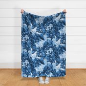 Luxe Blue White Peacock Bird Forest Toile, Lush Midnight Blue Painterly Leaves, Luxury Elegant Bird of Paradise, Antique Vintage Style Animals, Historical Secret Garden, LARGE SCALE