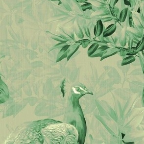 Amazon Jade Green Painted Lavish Home Decor, Modern Luxe Romantic Interior Upholstery Wall Decor, Exotic Peacock Bird Animal Toile, LARGE SCALE