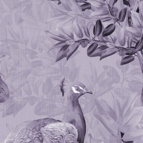 Floral Lavender Peacock Paradise, Romantic Vintage Summer Landscape, Classic Toile De Jouy Wisteria Art Wallpaper, Male Peacock Bird Tail Feathers, LARGE SCALE