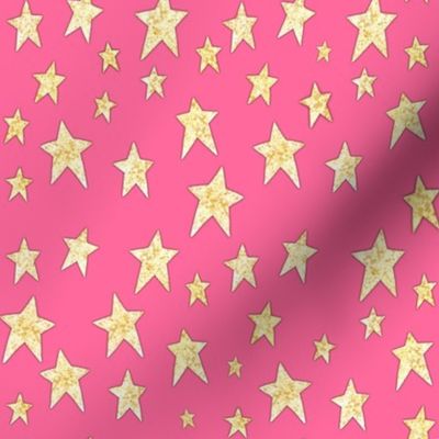 Cozy Golden Stars on Bright Pink